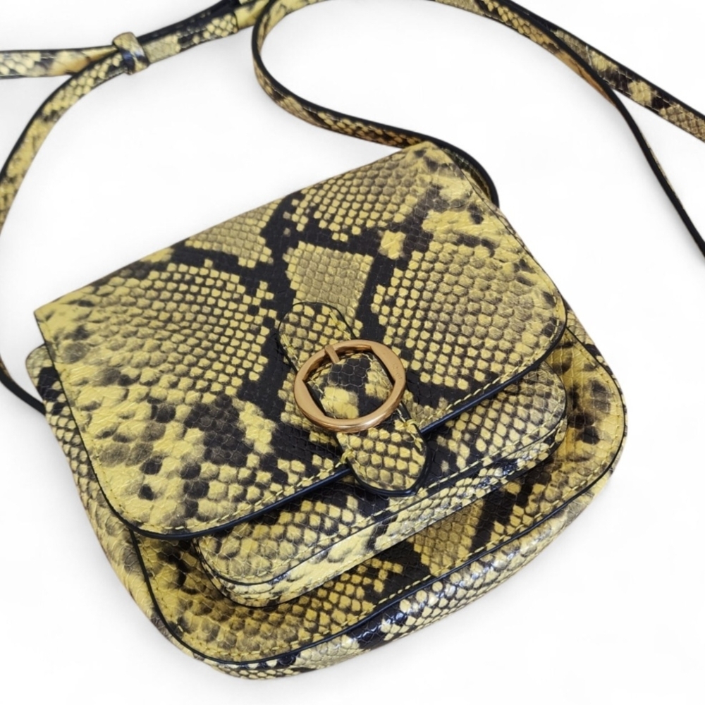 Banana Republic Leather Snakeskin Print Saddle Crossbody Bag Yellow Black EUC - Picture 11 of 11